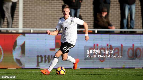 Dzenis Burnic of Germany runs with the ball during the International friendly match between U20 Netherlands and U20 Germany U20 at Sportpark De...
