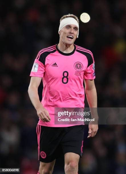 Darren Fletcher of Scotland is seen at full time during the FIFA 2018 World Cup Qualifier between Scotland and Slovakia at Hampden Park on October 5,...