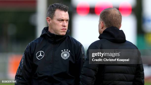 Assistnt coach Hanno Balitsch and head coach Frank Kramer of Germany seen prior to the International friendly match between U20 Netherlands and U20...