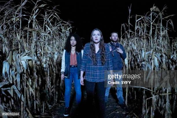 The Exit" Episode 110 -- Pictured: Aisha Dee as Jules, Amy Forsyth as Margot, Sebastian Pigott as Dylan --