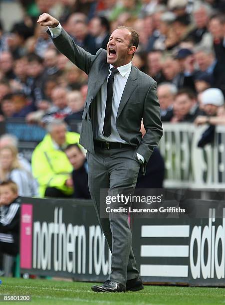 Newcastle United Manager Alan Shearer shouts instructions to his players during the Barclays Premier League match between Newcastle United and...