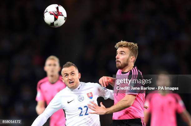 Scotland's James Morrison and Slovakia's Stanislav Lobotka battle for the ball during the 2018 FIFA World Cup Qualifying, Group F match at Hampden...