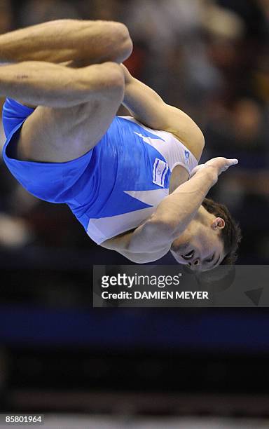 Israel's Alexander Shatilov performs the floor exercise during the All-Around final of the Third European Men's Artistic Championships on April 4,...