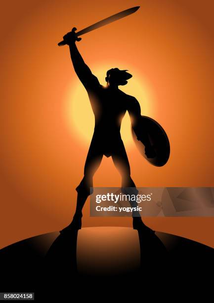 stockillustraties, clipart, cartoons en iconen met vector mannelijke barbarian warrior silhouet - barbaar