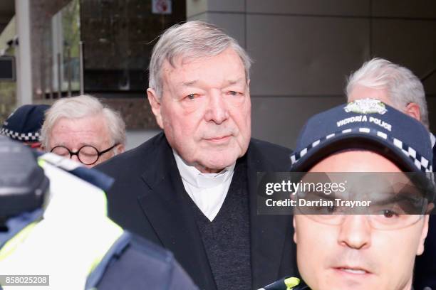 Cardinal George Pell walks from his lawyers office to the Melbourne Magistrates' Court on October 6, 2017 in Melbourne, Australia. Cardinal Pell was...