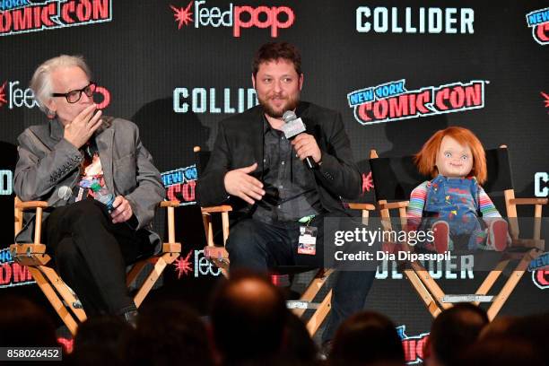 Brad Dourif and Alex Vincent speak onstage at Child's Play / Cult Of Chucky Panel during 2017 New York Comic Con - Day 1 on October 5, 2017 in New...