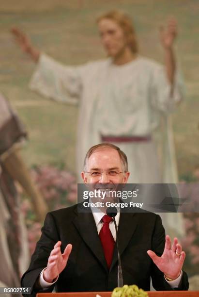 Neil Andersen, 57 of Pocatello, Idaho answers questions at a press conference after he was named to the Mormon Apostleship by Mormon President Thomas...