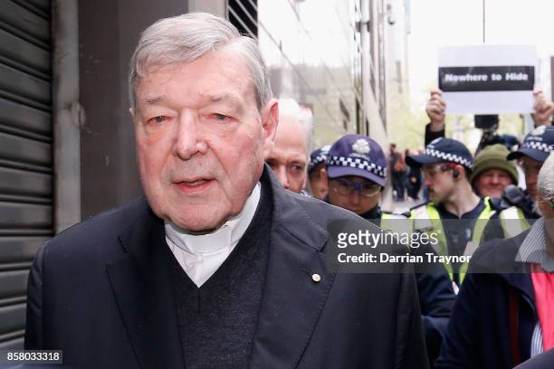 Cardinal George Pell leaves the Melbourne Magistrates' Court with a heavy Police escort on October 6, 2017 in Melbourne, Australia. Cardinal Pell was...