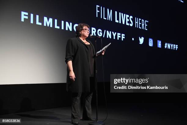 Director Susan Lacy speaks onstage during 55th New York Film Festival screening of "Spielberg" at Alice Tully Hall on October 5, 2017 in New York...