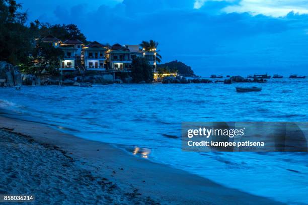 sunset on the sairee beach on a tropical island,koh tao,thailand. - turtle island stock pictures, royalty-free photos & images