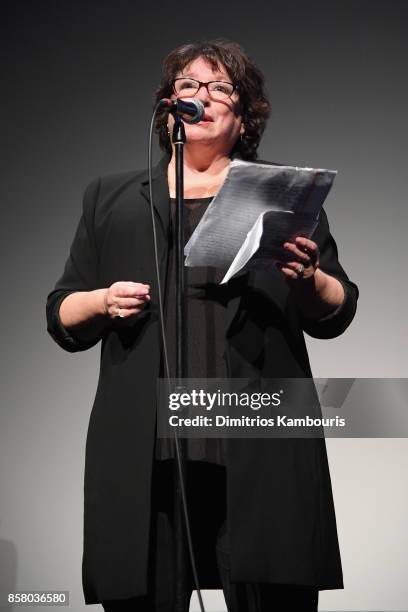 Director Susan Lacy speaks onstage during 55th New York Film Festival screening of "Spielberg" at Alice Tully Hall on October 5, 2017 in New York...