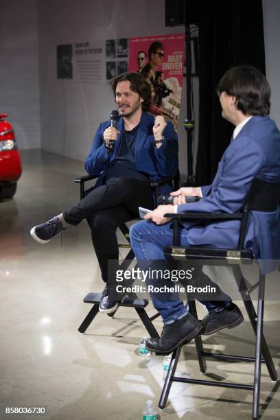 Director Edgar Wright talks about the making of his film 'Baby Driver' with LA Times reporter Mark Olsen at a panel discussion at the Petersen...