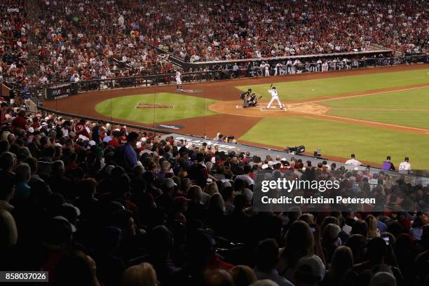 David Peralta of the Arizona Diamondbacks bats against the Colorado Rockies during the frist inning of the National League Wild Card game at Chase...