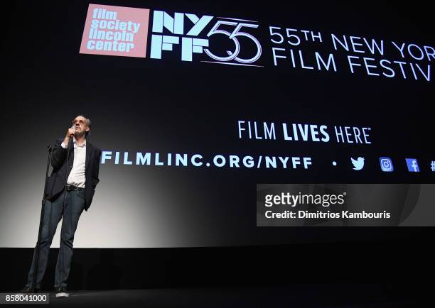 Director of the New York Film Festival Kent Jones speaks onstage during 55th New York Film Festival screening of "Spielberg" at Alice Tully Hall on...
