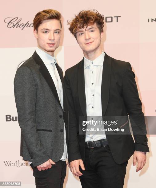 Band members of Die Lochis arrive at Tribute To Bambi at Berlin Station on October 5, 2017 in Berlin, Germany.