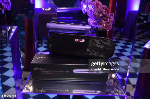 Ghd products on display at the launch of ghd hair North America Nocturne Holiday Campaign with Olivia Culpo & Justine Marjan on October 5, 2017 in...