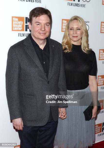 Actor Mike Myers and Kelly Tisdale attend the 55th New York Film Festival "Spielberg" premiere at Alice Tully Hall on October 5, 2017 in New York...