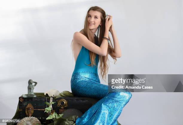Casey Burke poses for portrait in Hampton Mermaid Company at TAP - The Artists Project Style House on October 4, 2017 in Los Angeles, California.