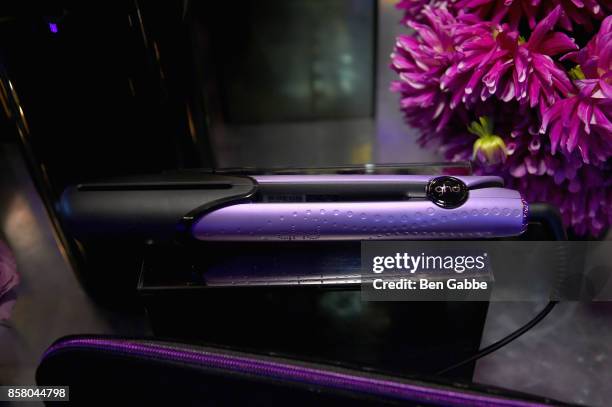 Ghd products on display at the launch of ghd hair North America Nocturne Holiday Campaign with Olivia Culpo & Justine Marjan on October 5, 2017 in...