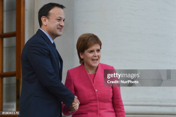 Scottish First Minister Nicola Sturgeon meets Taoiseach Leo Varadkar at Government Buildings in Dublin ahead of her speech at the Dublin Chamber...