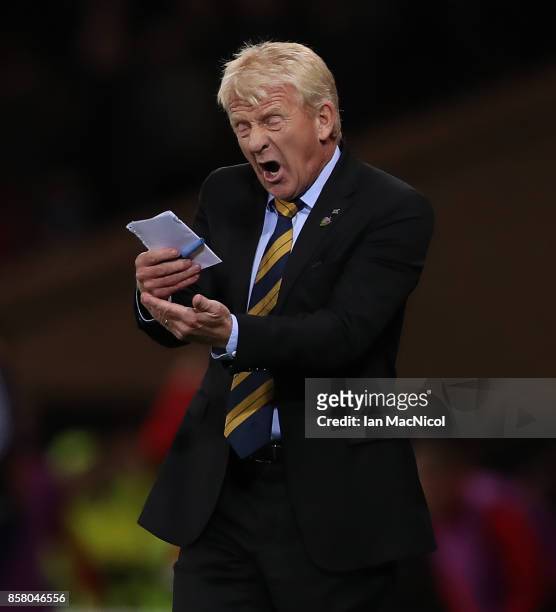 Scotland Manager Gordon Strachan gestures during the FIFA 2018 World Cup Qualifier between Scotland and Slovakia at Hampden Park on October 5, 2017...