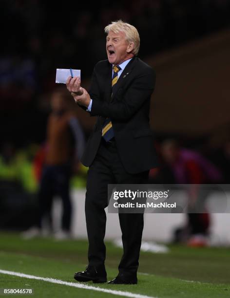 Scotland Manager Gordon Strachan gestures during the FIFA 2018 World Cup Qualifier between Scotland and Slovakia at Hampden Park on October 5, 2017...