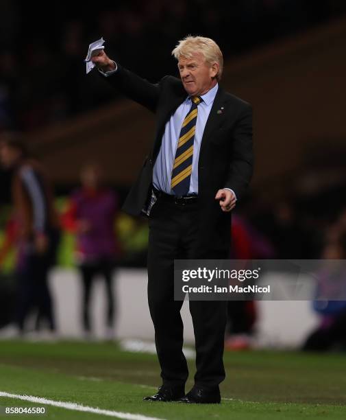 Scotland Manager Gordon Strachan gestures during the FIFA 2018 World Cup Qualifier between Scotland and Slovakia at Hampden Park on October 5, 2017...