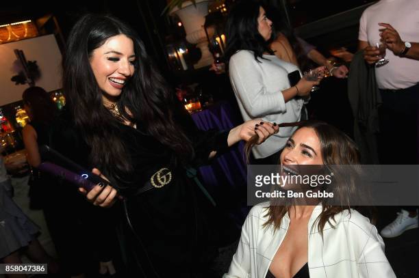 Justine Marjan and Olivia Culpo attend the launch of ghd hair North America Nocturne Holiday Campaign with Olivia Culpo & Justine Marjan on October...