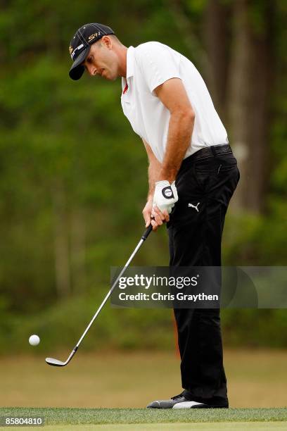 Geoff Ogilvy of Australia chips onto the green on the 3rd hole during the third round of the Shell Houston Open at Redstone Golf Club April 4, 2009...