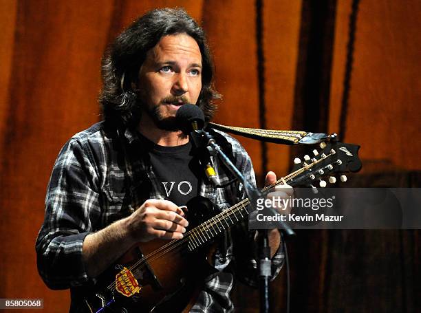 Eddie Vedder at the David Lynch Foundation "Change Begins Within" show at Radio City Music Hall on April 4, 2009 in New York City.
