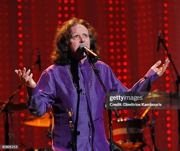 Musician Donovan performs onstage at the David Lynch Foundation "Change Begins Within" show at Radio City Music Hall on April 4, 2009 in New York...