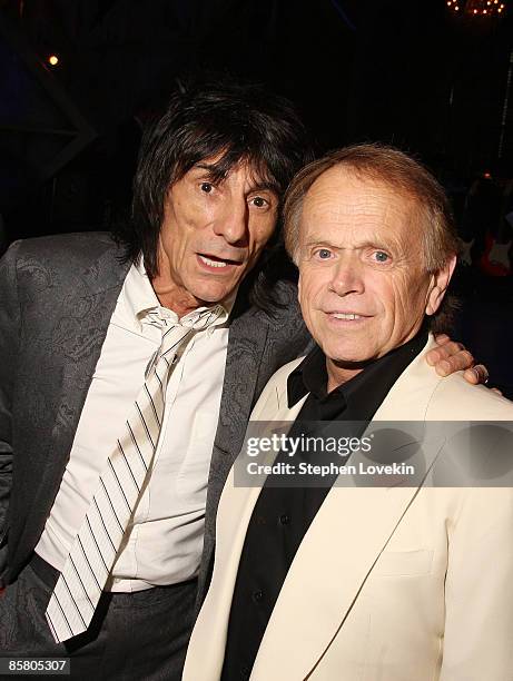 Ron Wood of the Rolling Stones and Al Jardine of the Beach Boys attend the 24th Annual Rock and Roll Hall of Fame Induction Ceremony at Public Hall...