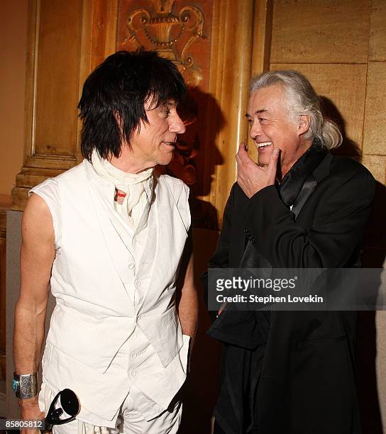 Jeff Beck and Jimmie Page pose at the 24th Annual Rock and Roll Hall of Fame Induction Ceremony at Public Hall on April 4, 2009 in Cleveland, Ohio.