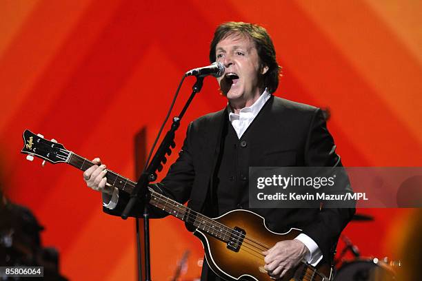 Paul McCartney performs at the David Lynch Foundation "Change Begins Within" show at Radio City Music Hall on April 4, 2009 in New York City.