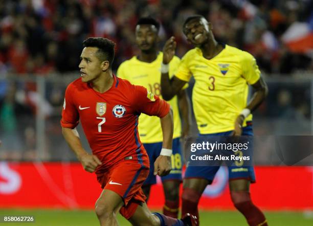 Alexis Sanchez of Chile celebrates after scoring the second goal of his team during a match between Chile and Ecuador as part of FIFA 2018 World Cup...