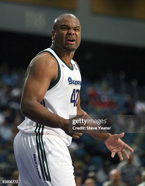 Alton Ford of the Reno Bighorns has a difference of opinion with an official during a D-League game against the Erie Bayhawks at the Reno Events...