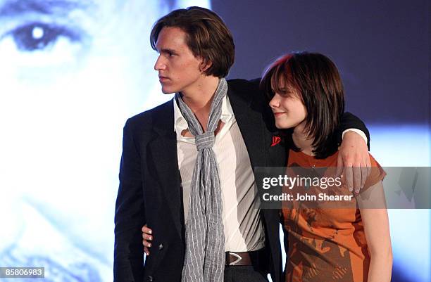 Christian Scheider and Molly Scheider speak onstage at Smiles from the Stars: A Tribute to the Life and Work of Roy Scheider at The Beverly Hills...