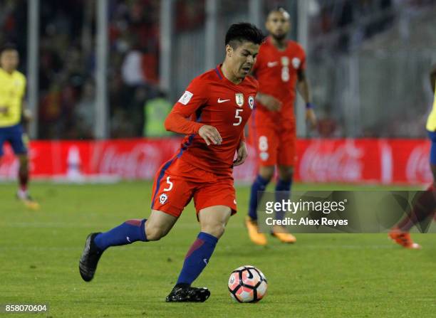 Francisco Silva of Chile controls the ball, during a match between Chile and Paraguay as part of FIFA 2018 World Cup Qualifiers at Monumental Stadium...