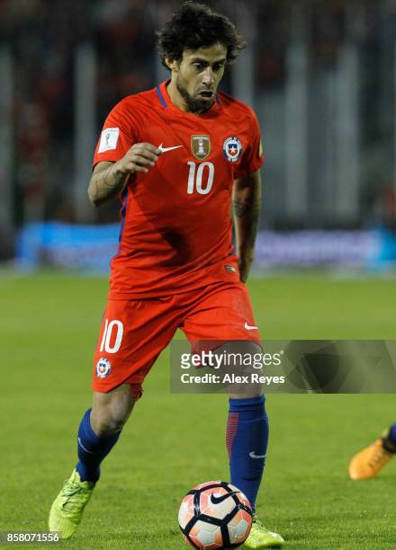 Jorge Valdivia of Chile controls the ball, during a match between Chile and Paraguay as part of FIFA 2018 World Cup Qualifiers at Monumental Stadium...
