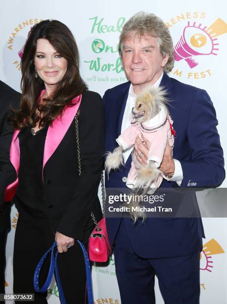 Lisa Vanderpump and Ken Todd with Giggy arrive to the 2017 Awareness Film Festival Opening Night Premiere of "The Road to Yulin and Beyond" at Regal...