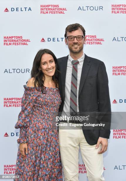 Violet Gaynor and Artistic Director at Hamptons International Film Festival David Nugent attend the Pre Opening Toast Poster Exhibition during...