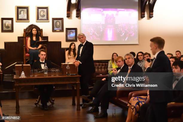 The Rt Hon Andrew Mitchell MP addresses new students at The Cambridge Union on October 5, 2017 in Cambridge, Cambridgeshire.