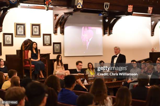 The Rt Hon Andrew Mitchell MP addresses new students at The Cambridge Union on October 5, 2017 in Cambridge, Cambridgeshire.