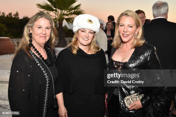 Wendy Stark, Patricia Hearst Shaw and Suzanne Tucker attend Hearst Castle Preservation Foundation Benefit Weekend "James Bond 007 Costume Gala" at...