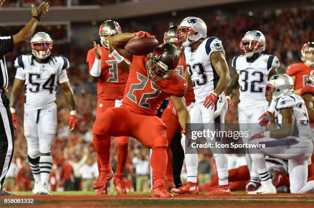 Tampa Bay Buccaneers running back Doug Martin celebrates his touchdown during an NFL football game between the New England Patriots and the Tampa Bay...