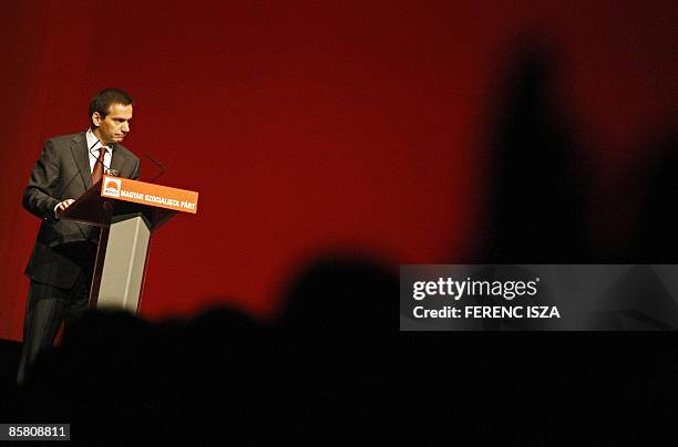 Hungarian Economy Minister Gordon Bajnai speaks on April 5, 2009 in Budapest at the congress of the Hungarian Socialist Party , whose 650 members are...
