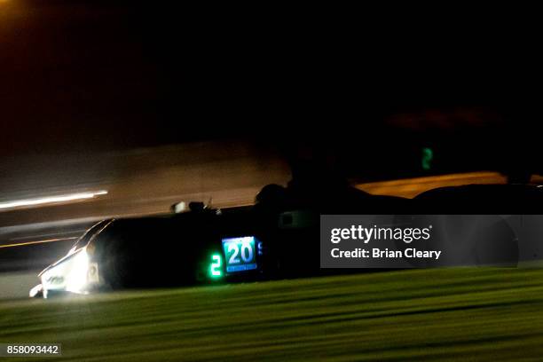 The ORECA FLM09 of Daniel Burkett, of Canada, Buddy Rice, and Don Yount races on the track during night practice at Road Atlanta on October 5, 2017...