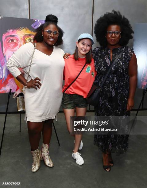 Actresses Danielle Brooks, Kimiko Glenn and Uzo Aduba attend Brad Walsh "Antiglot" performance and album release party at Pier 59 Studios on October...