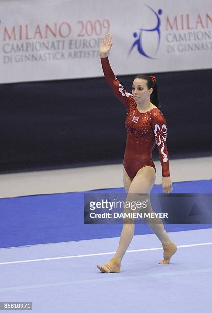 Britain's Elizabeth Tweddle salutes after her performance at the floor exercise during the Apparatus final of the Third European Women's Artistic...