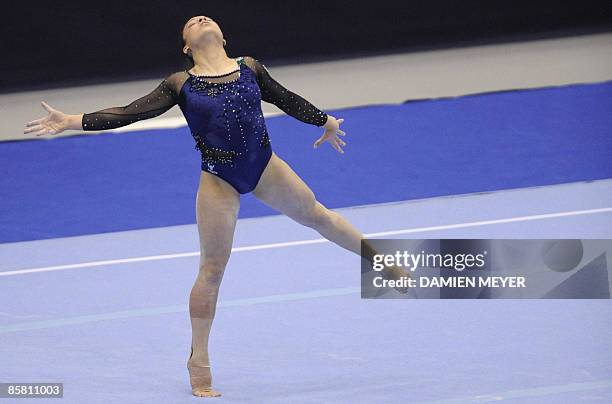 Italy's Vanessa Ferrari performs the floor exercise to win silver during the Apparatus final of the Third European Women's Artistic Championships on...